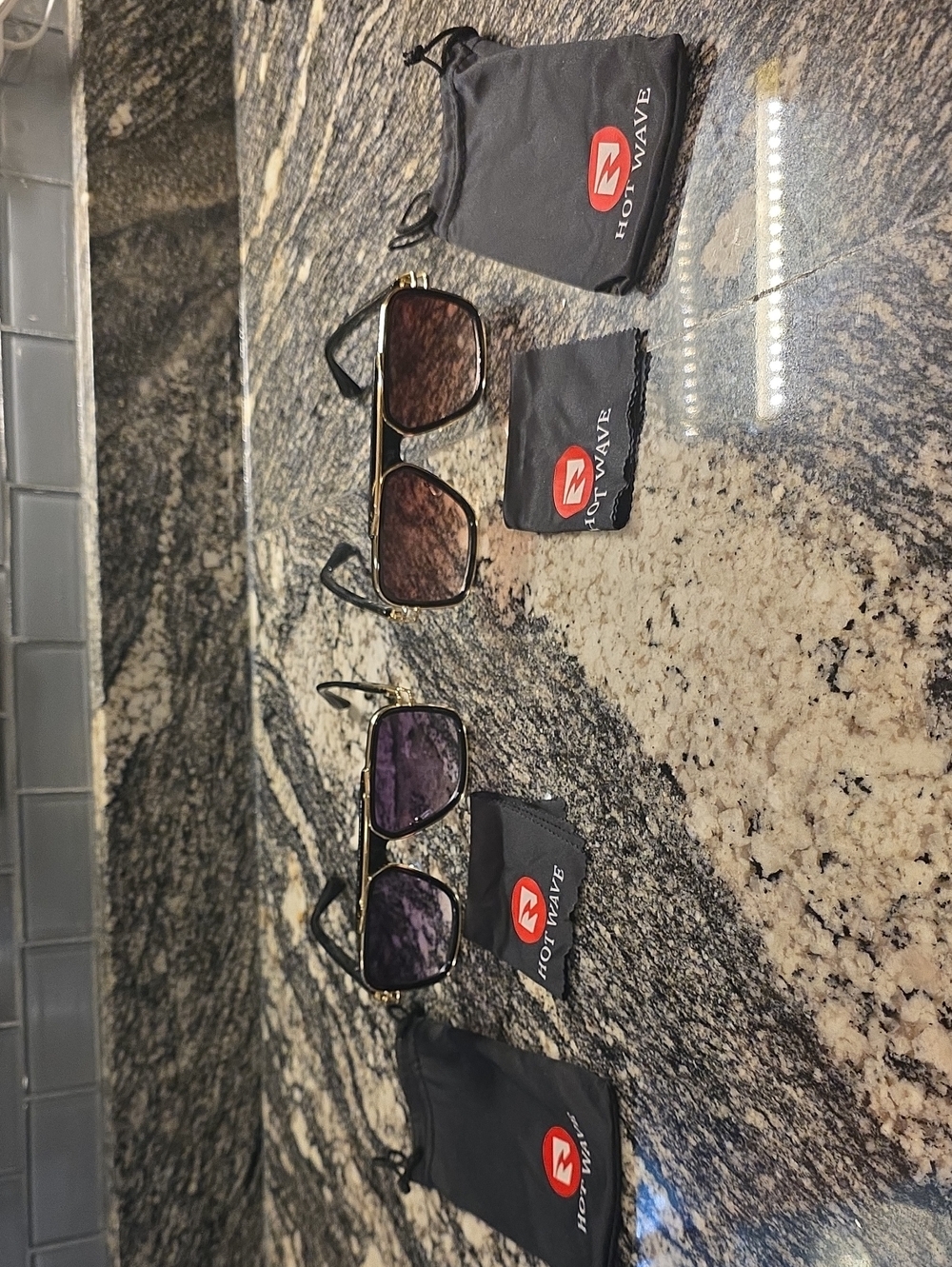 Men’s Square Metal Sunglasses - Brown and Purple Lenses